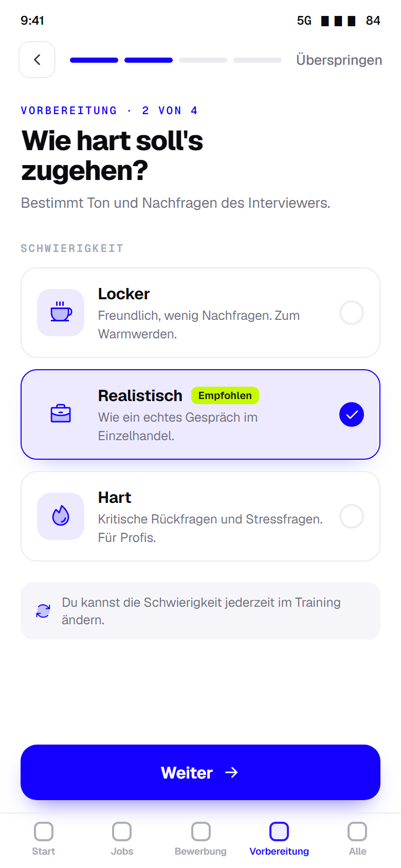 Setup · Schwierigkeit